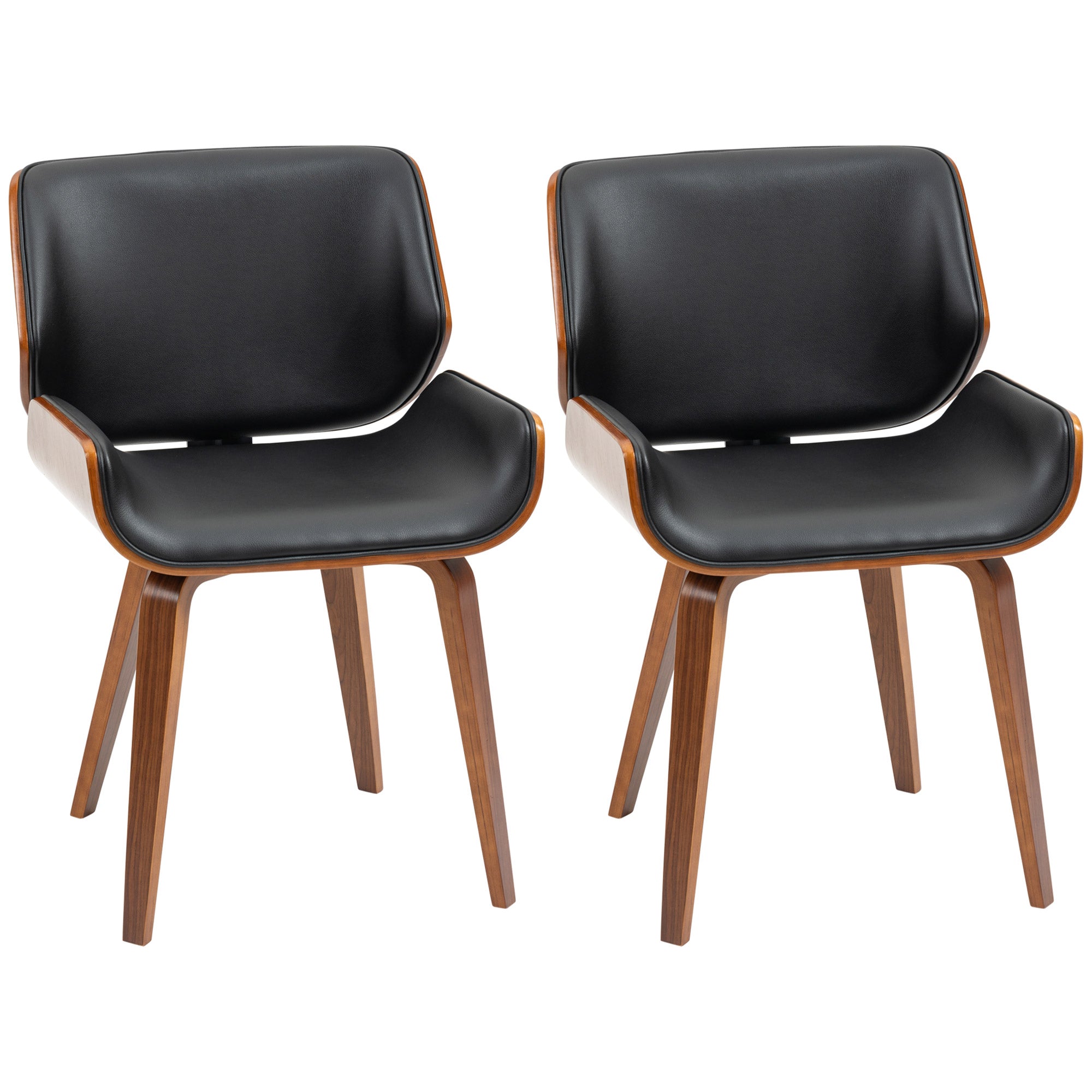 Set of 2 Vintage Style Dining Chairs Padded in Wood and PU Faux Leather, Black and Wood