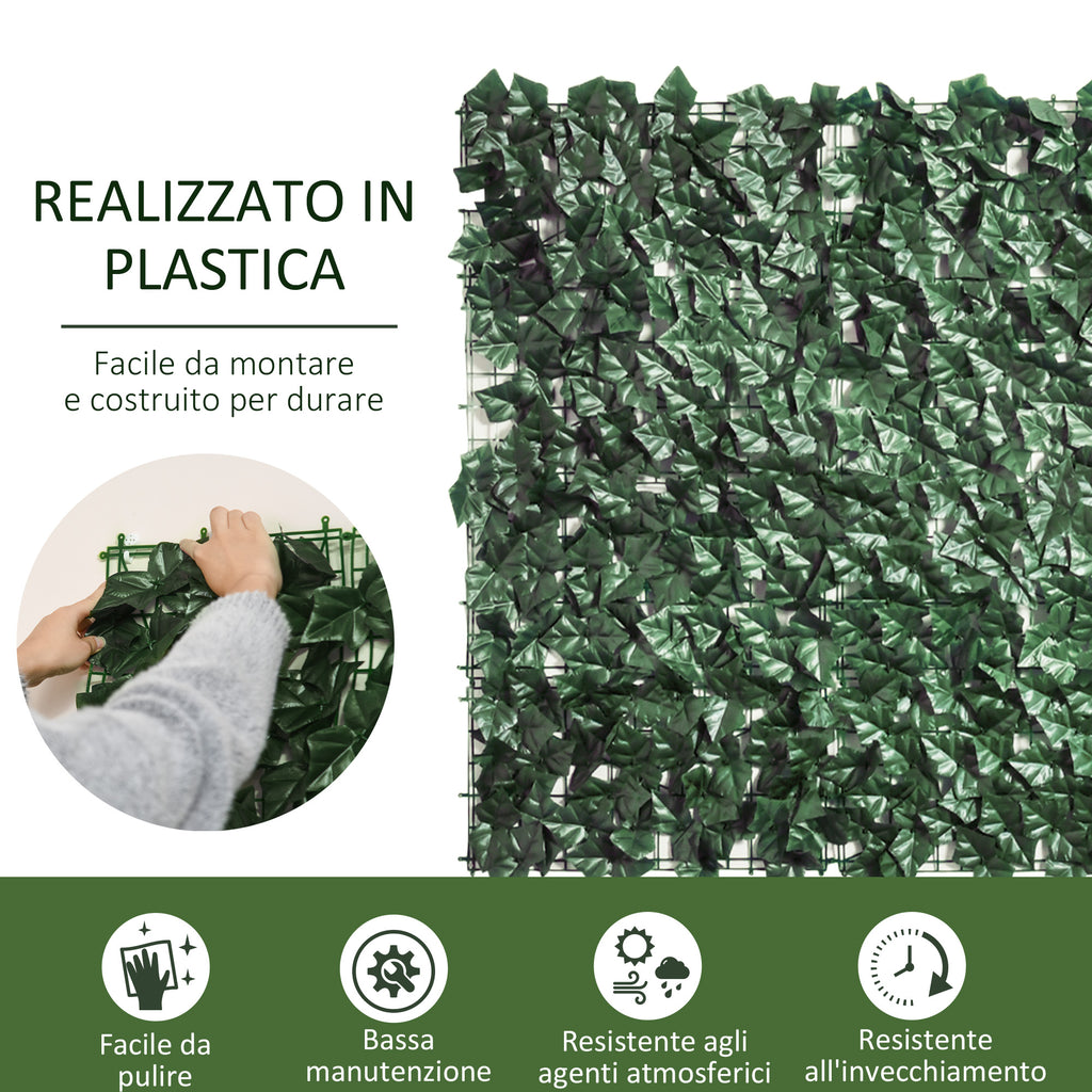Outsunny Artificial Hedge Roll for Balcony and Garden in Anti-UV PE, Fake Hedge with Dark Green Leaves 300x100cm