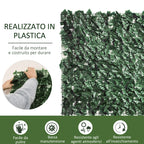 Outsunny Artificial Hedge Roll for Balcony and Garden in Anti-UV PE, Fake Hedge with Dark Green Leaves 300x100cm