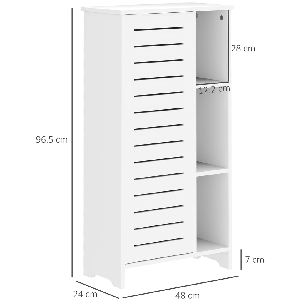 Bathroom Cabinet with 3-Tier Closed Cabinet and 3 Open Shelves, in White Wood, 48x24x96.5 cm