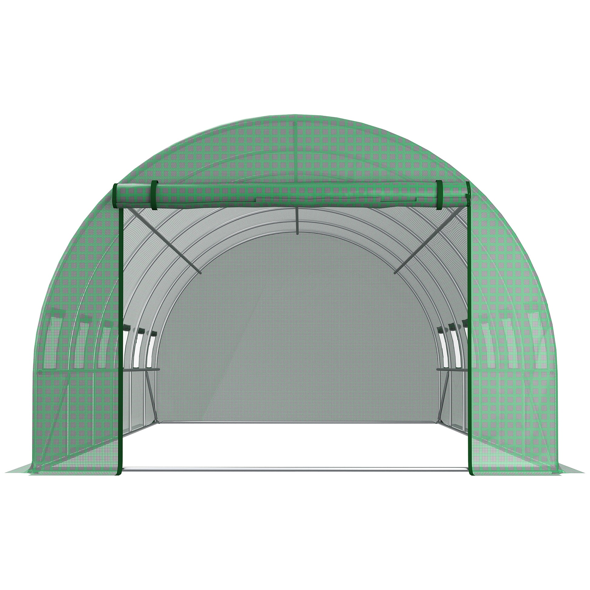 Outsunny PE Greenhouse Sheet with 12 Windows, Roller Door and Buried Edges, 6x3x2 m, Green - Borgè