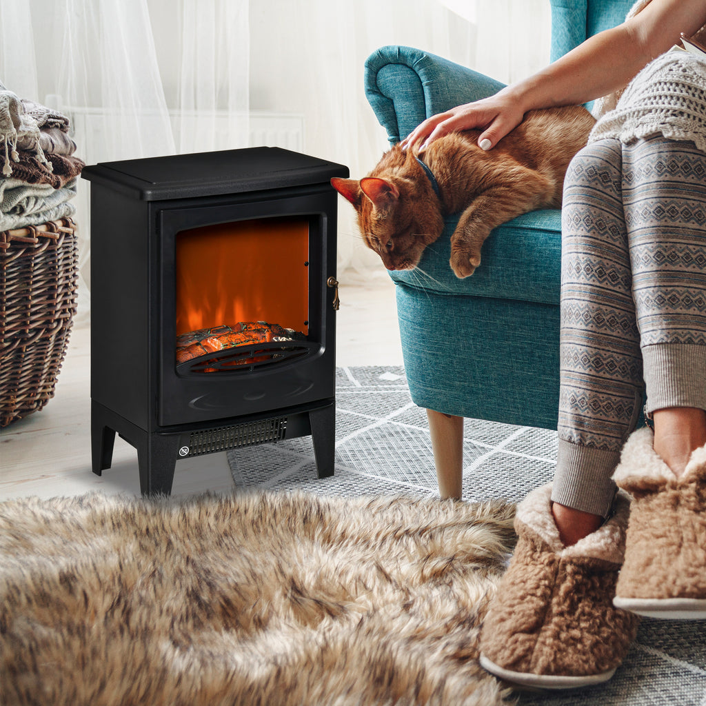 Electric Fireplace with Flame Effect, Adjustable Temperature 900W-1800W, Coverage 15-20m², 39x26x54.8cm, Black