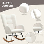 Teddy Velvet Rocking Chair, Metal and Wood for Bedroom and Living Room, 70x94x100 cm, Cream White
