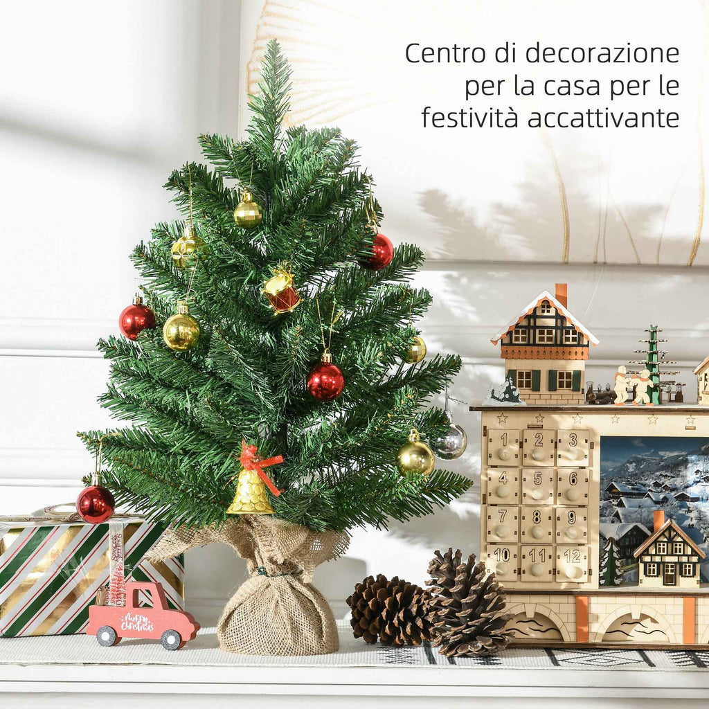 HOMCOM 55cm Mini Christmas Tree with 50 Thick Branches and Realistic PVC Needles, Cement and Jute Base