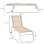 Outsunny Sun Lounger with Reclining Backrest, in Aluminum and Textilene, 169x65x102 cm, Beige and White