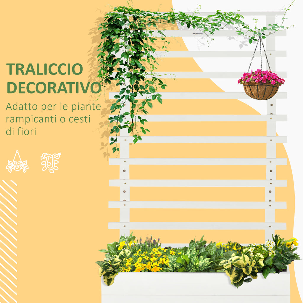Vertical Planter with 4 Wheels and Wooden Trellis for Climbing Plants, 76x30x155cm, White