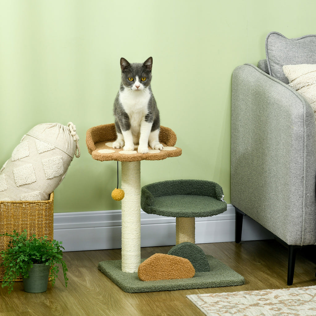 Cat Tree with 2 Cat Beds, Ball and Velvet Lining, 43x39x52cm