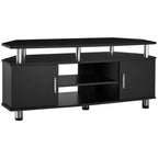 Classic Living Room TV Stand with 2 Shelves and 2 Cabinets, MDF and Stainless Steel, Black, 120x39.5x52cm