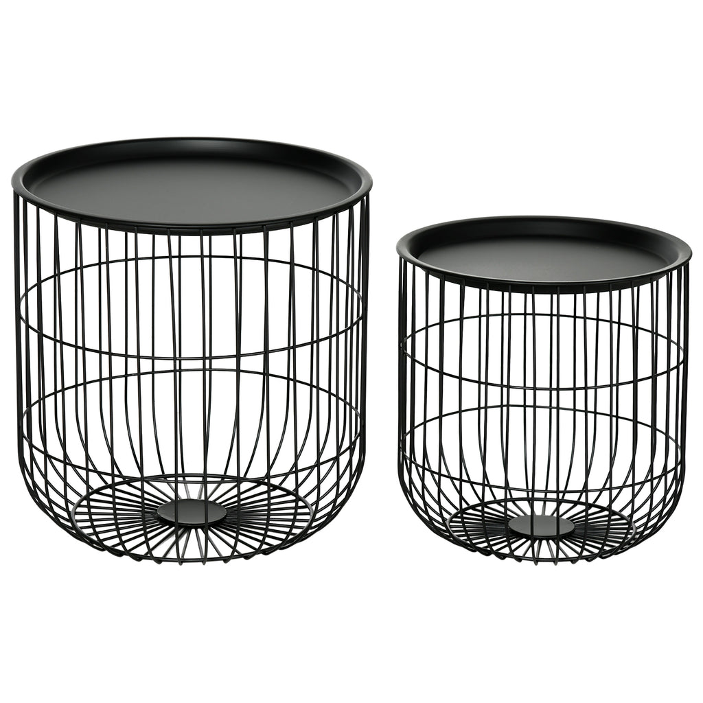 Homcom Set 2 Tavolini di Living Rooms Retondi steel with container compartment, black - Borgè