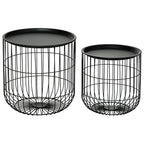 Homcom Set 2 Tavolini di Living Rooms Retondi steel with container compartment, black - Borgè