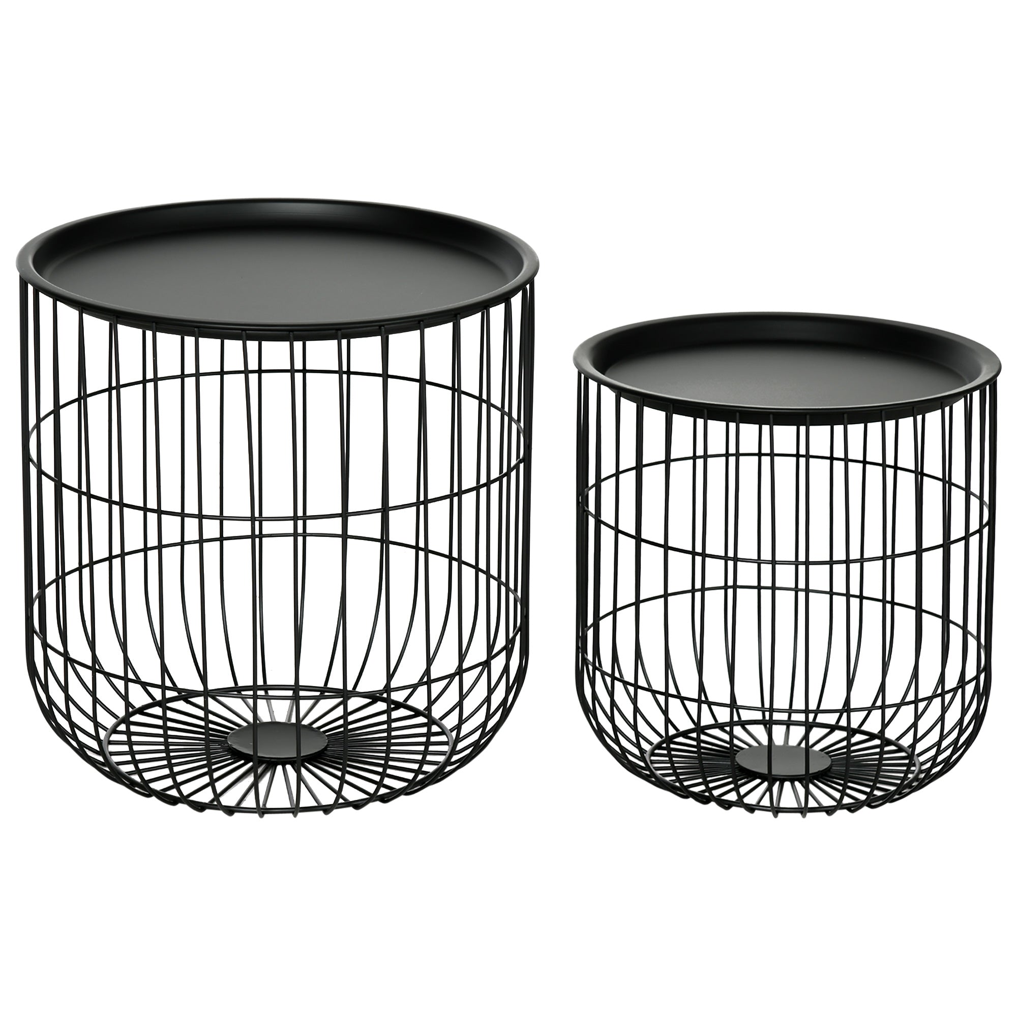 Homcom Set 2 Tavolini di Living Rooms Retondi steel with container compartment, black - Borgè