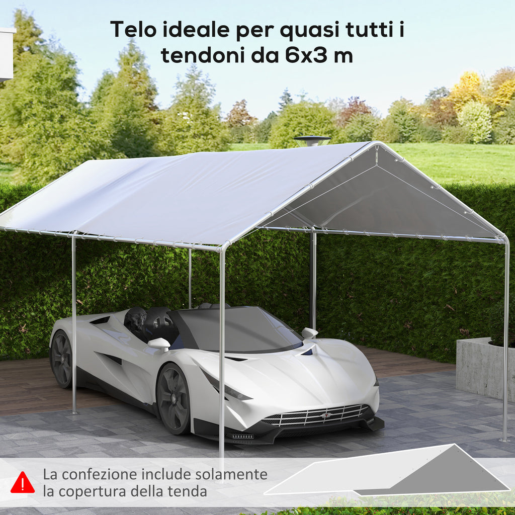Outsunny 6x3m White Anti-UV PE Carport Replacement Cover with Bungee Cords