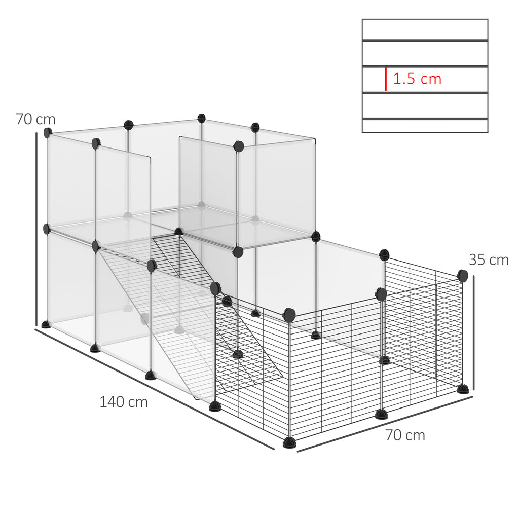 Modular Pet Playpen with 35x35 cm Panels and Accessories, Made of Steel and PP, 140x70x70 cm, Black