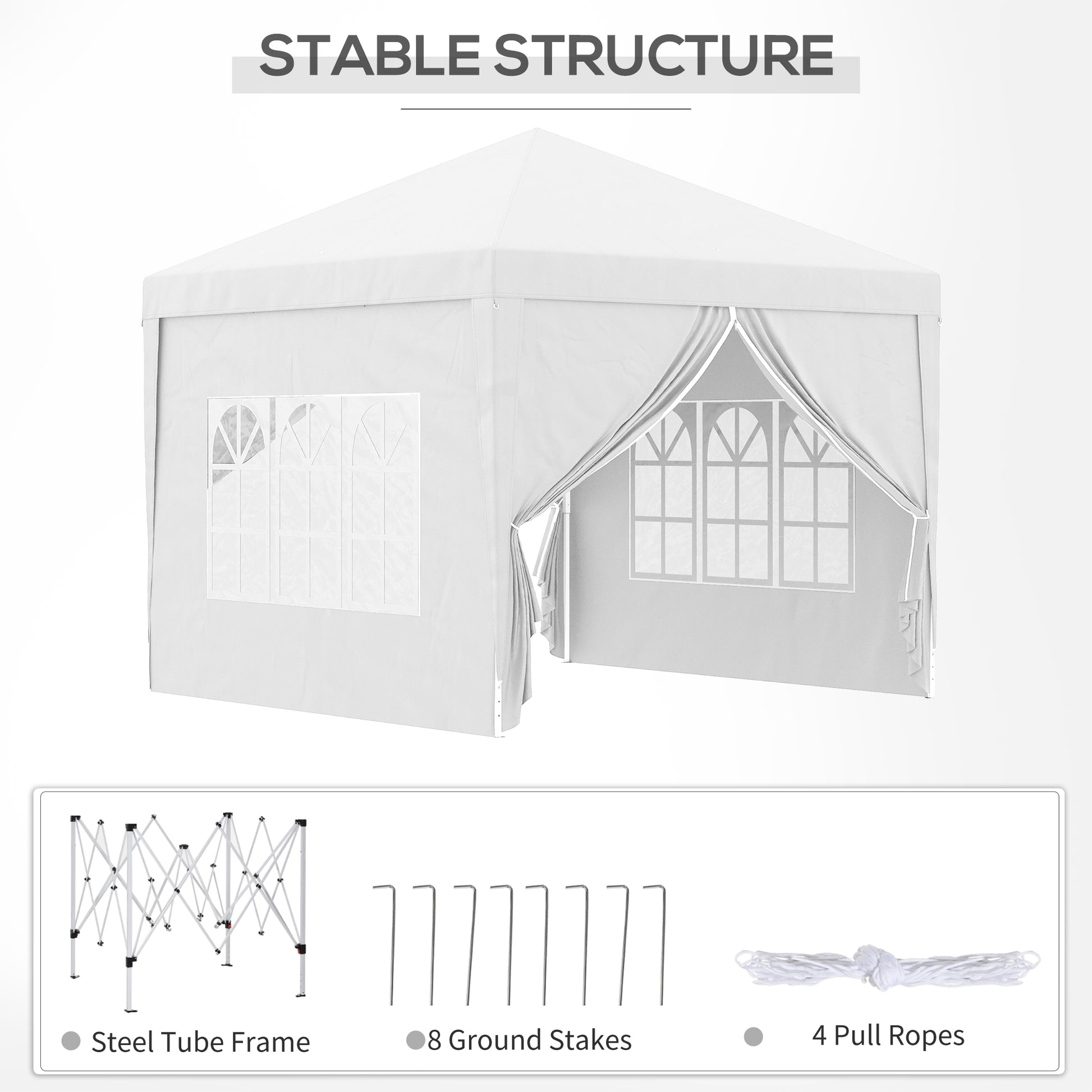 Outsunny gazebo 3x3 m folding and waterproof with side panels, in steel and oxford fabric, white - Borgè