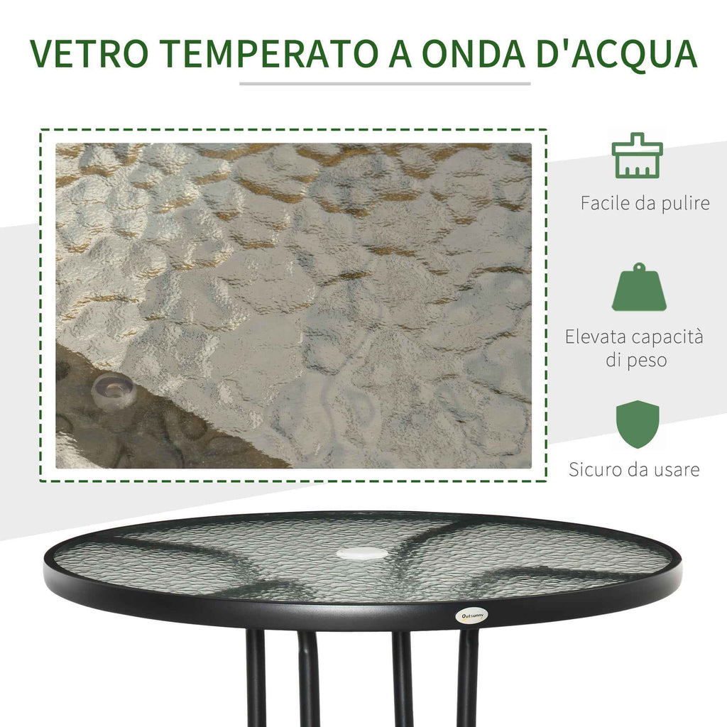 Outsunny Garden Table Round Coffee Table with Hole, 80cm, Black