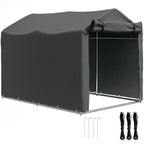Garage Awning with Roller Entrance, Ropes and Pegs, in Galvanized Metal and PE, 220x157x165 cm, Dark Gray
