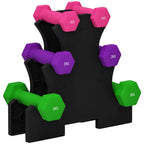 SPORTNOW Dumbbell Set with Stand, 6 Dumbbells Total 2x1 kg, 2x2 kg, 2x3 kg, Multicolored