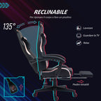Reclining Gaming Chair with Footrest and Cushions, Faux Leather and Sponge, 65x62x116-124 cm, Pink and Black