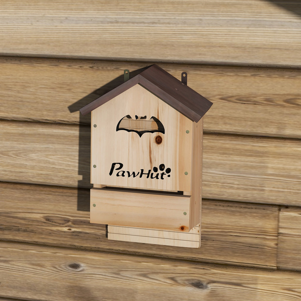 PawHut Set of 3 Fir Wood Bat Houses, 21.5x11.5x34 cm, Natural Wood