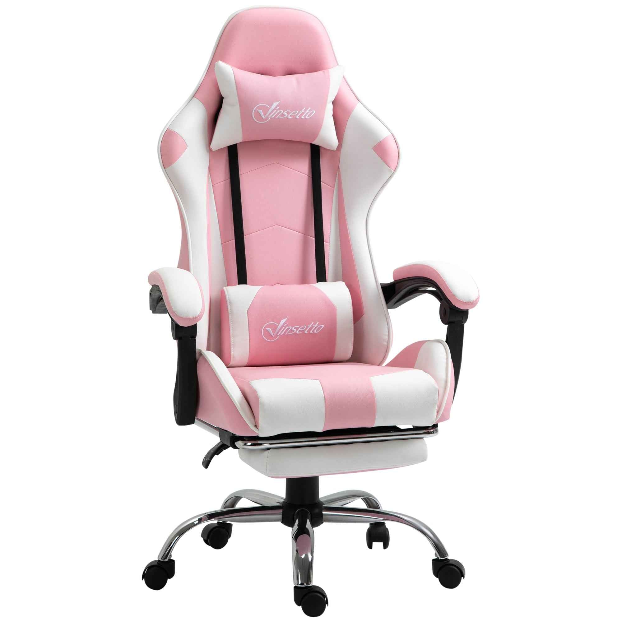 Vinsetto Ergonomic Reclining Gaming Chair with Headrest, Lumbar Cushion, Adjustable Height, Pink and White