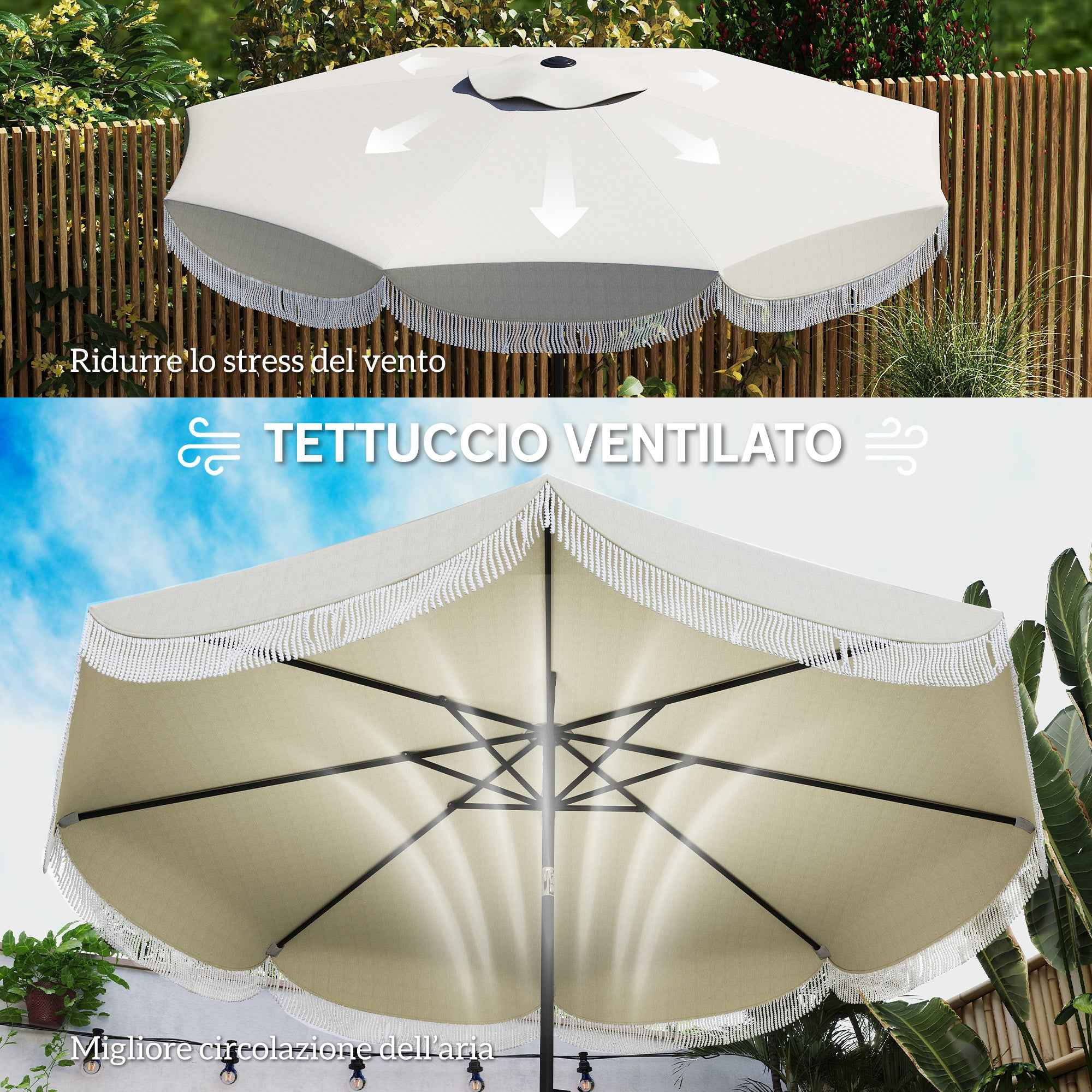 Outsunny 2.7x2.4 m Round Garden Umbrella with Crank Handle, Metal and Polyester, Light Grey