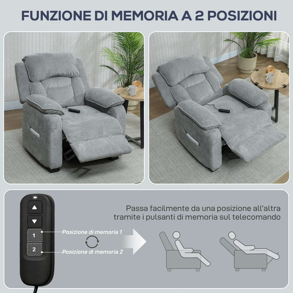 HOMCOM 150° Reclining Velvet Armchair with Footrest, Remote Control and Side Pocket, 96x90x103 cm, Grey