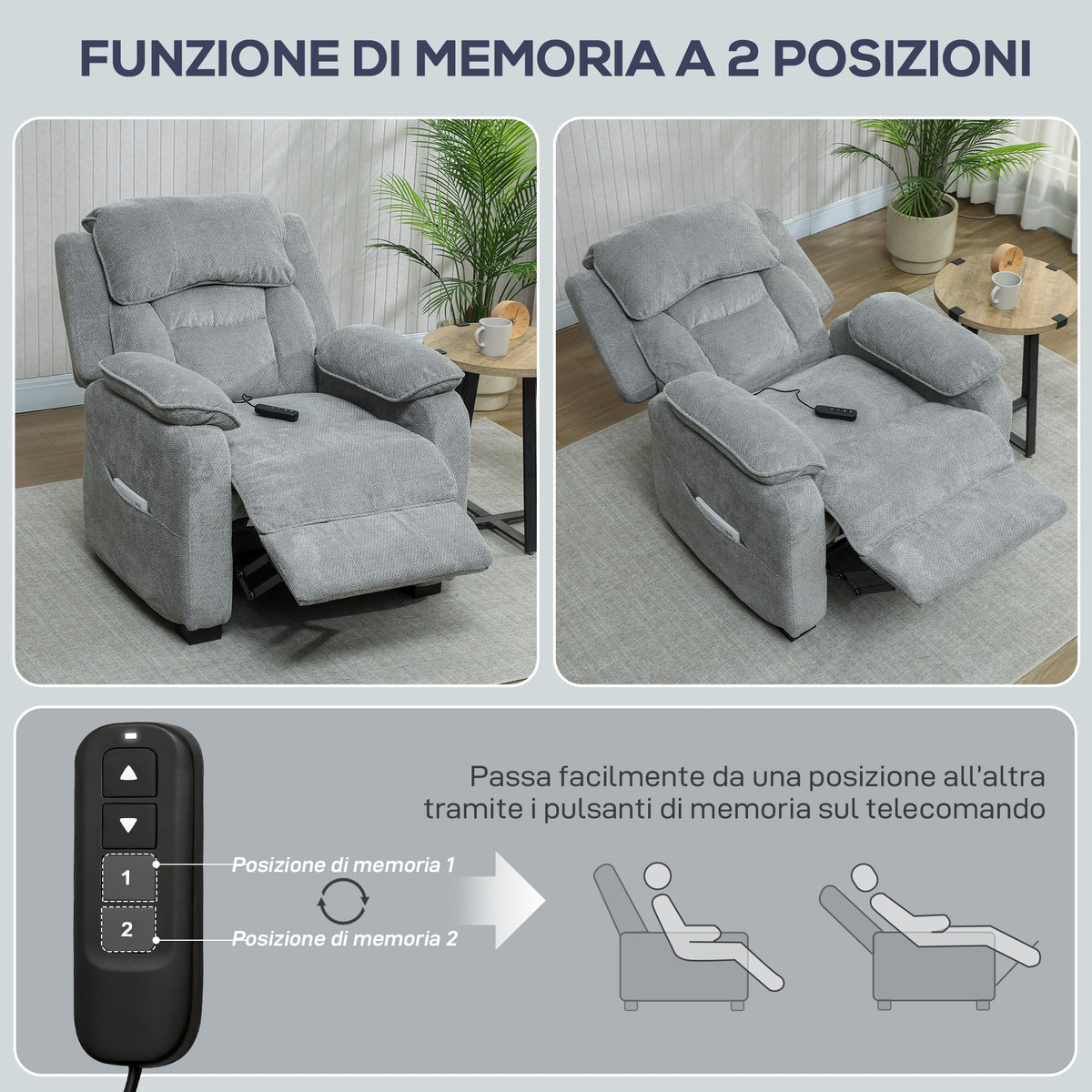 HOMCOM 150° Reclining Velvet Armchair with Footrest, Remote Control and Side Pocket, 96x90x103 cm, Grey
