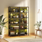 Industrial Style 5-Tier Bookcase with LED Lighting, Metal and Wood, 60x30x179 cm, Black
