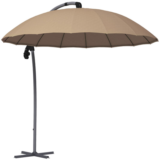 Decentralized Garden Umbrella 2.7m with Crank Opening and 16 Fiberglass Ribs, Khaki - Borgè