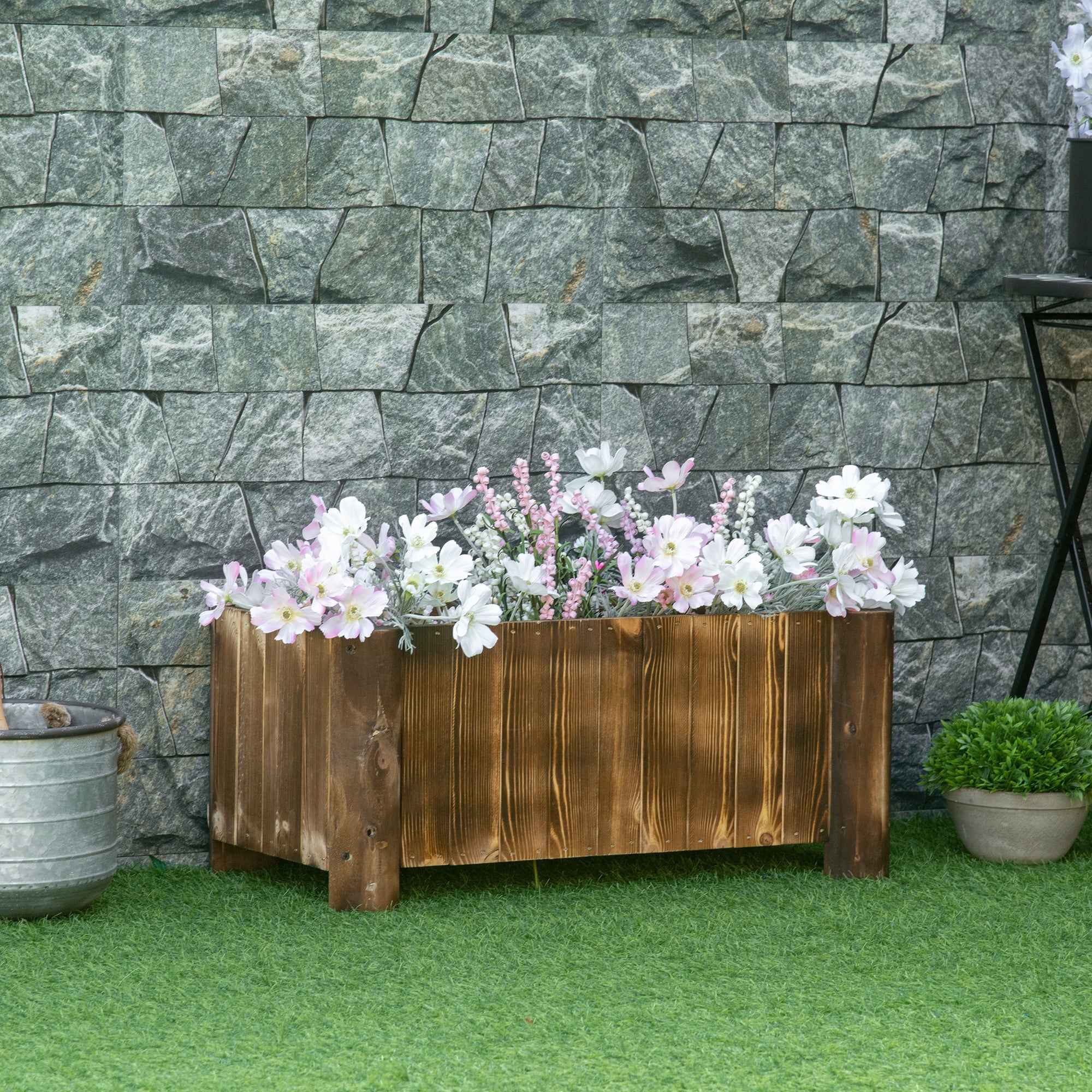 Outsunny Rectangular Fir Wood Planter Pot 70 x 35 x 30cm