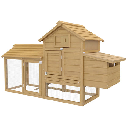 Prefabricated Wooden Chicken Coop for 2 Chickens with Run and Nest for Brooding, 150.5x54x87cm