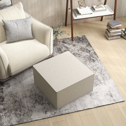 Footstool 2 in 1 with Removable Linen Effect Fabric Cover, 75x75x41 cm, Beige