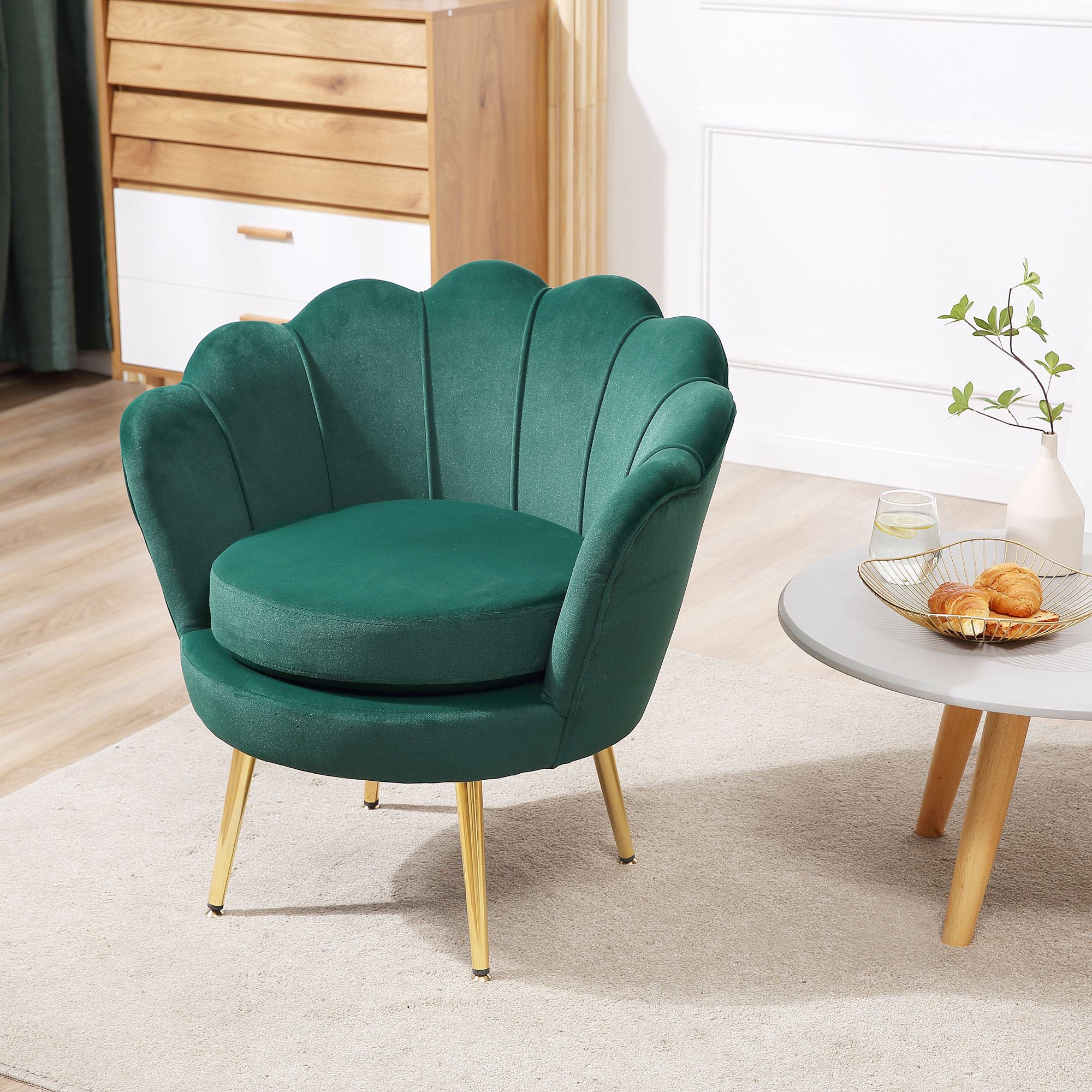 Vintage Design Velvet Armchair, High Back Bedroom Chair 76x67x74cm, Green