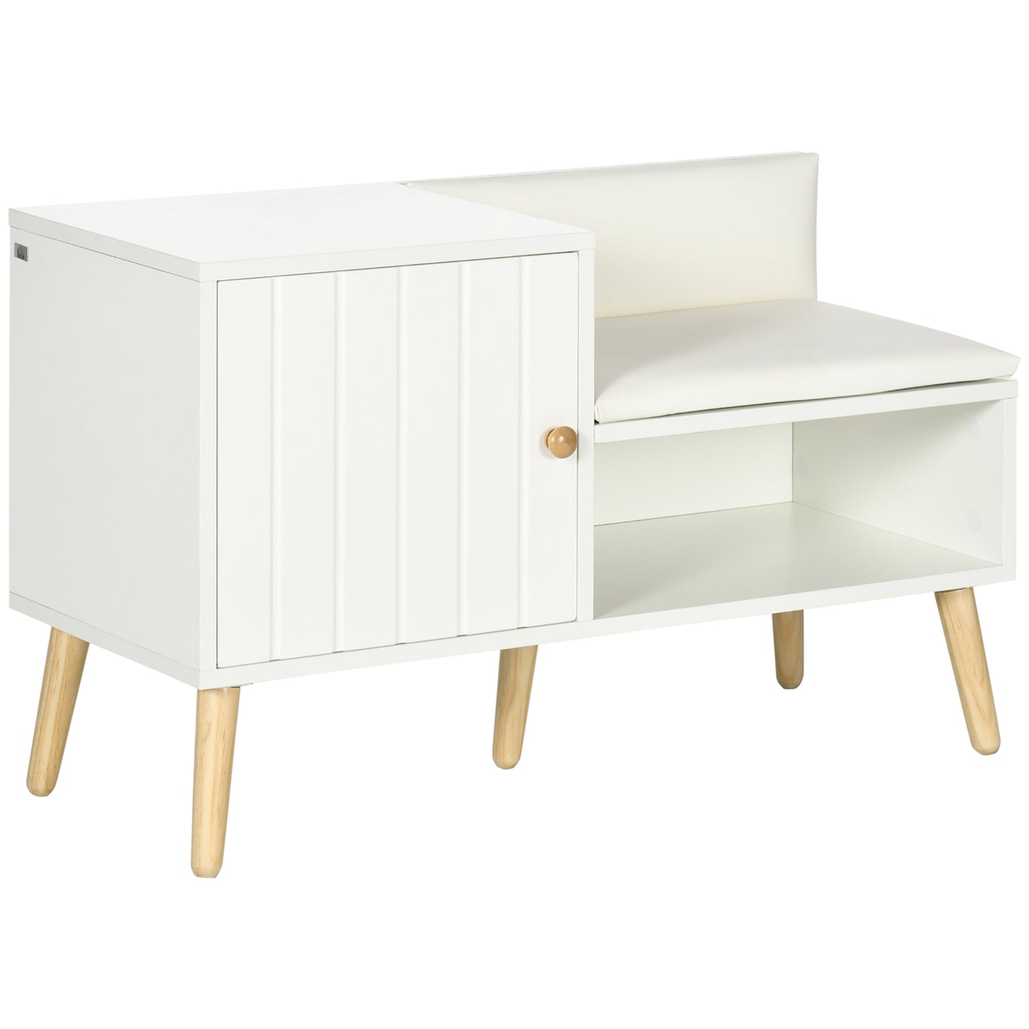 Entrance shoe rack with padded seat and cabinet for 4 pairs of shoes, 80x33x49cm, White