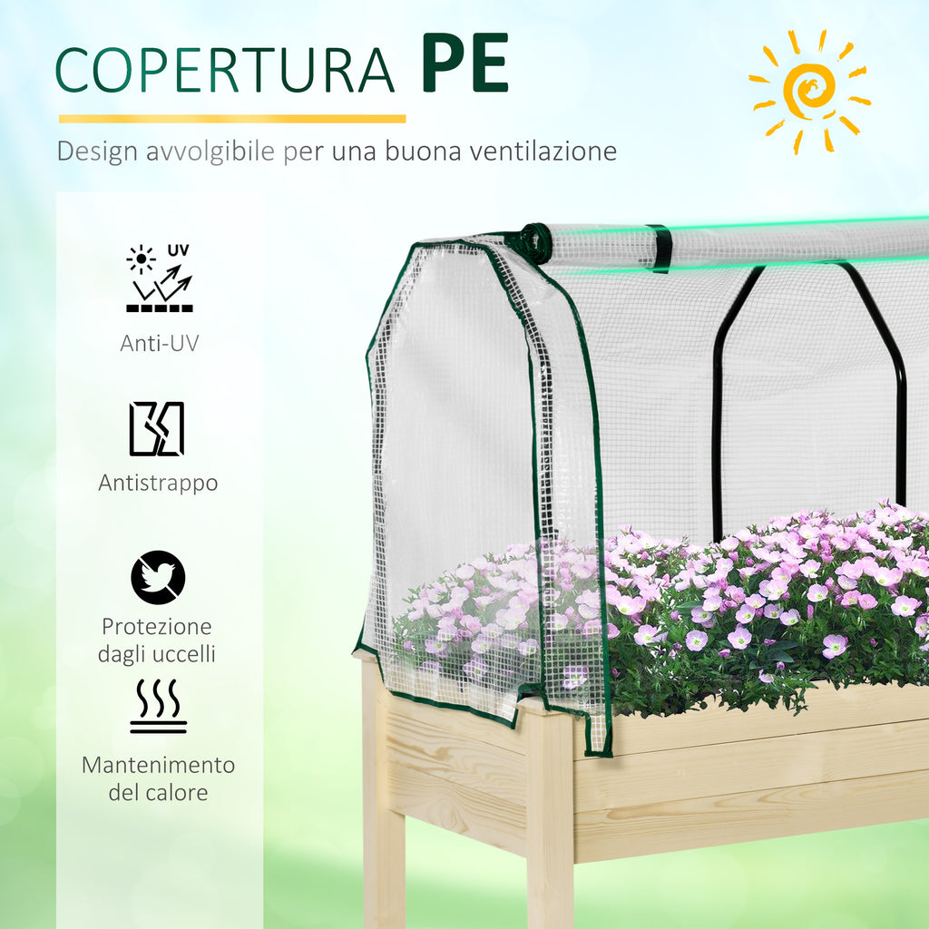 Vegetable Garden Bed with Greenhouse, Outdoor Plant Holder in Wood and PE for Flowers and Vegetables, 121x55x117cm