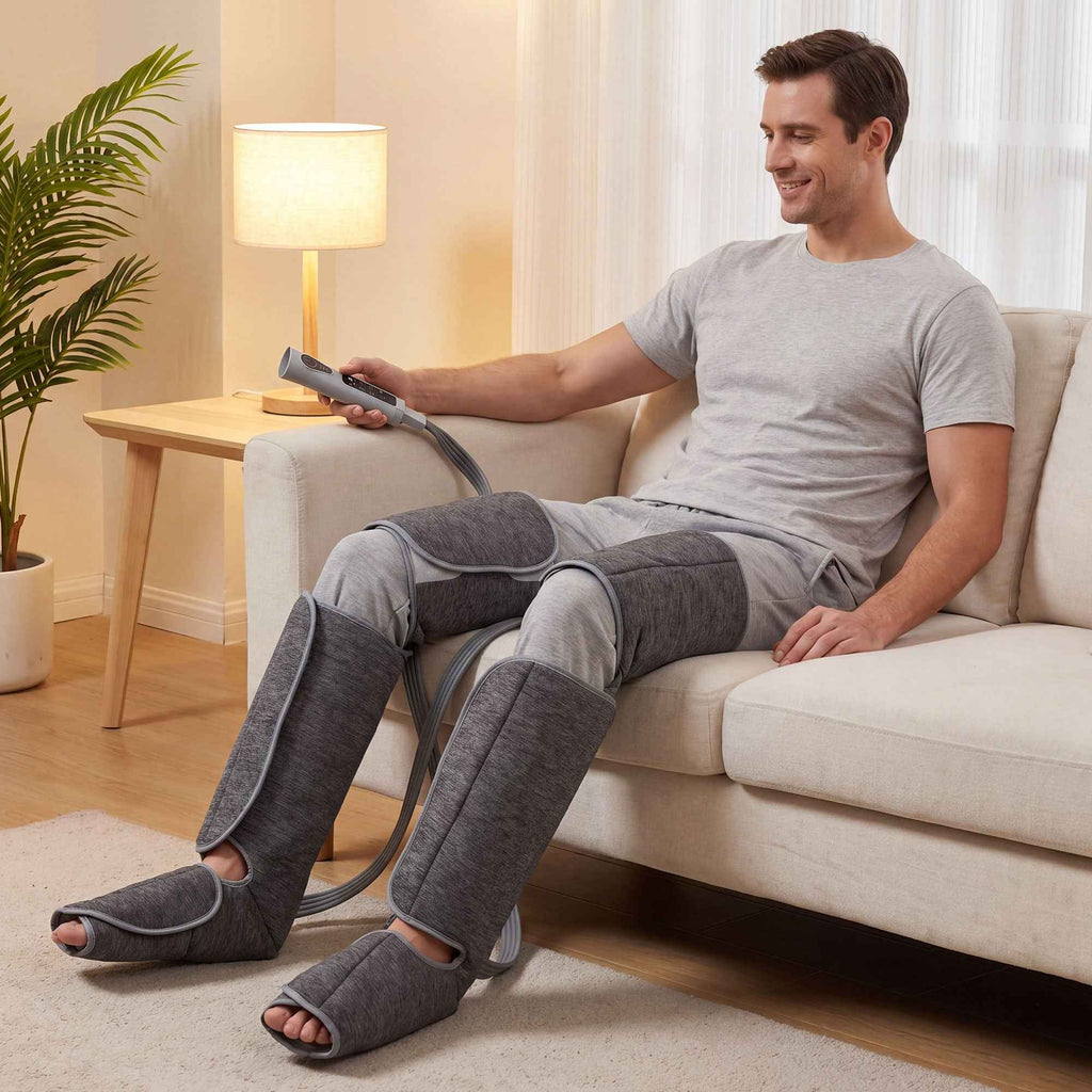 HOMCOM Air Compression Leg Massager with 3 Modes, 3 Intensities, 2 Heat Levels, 77x96x12 cm, Grey