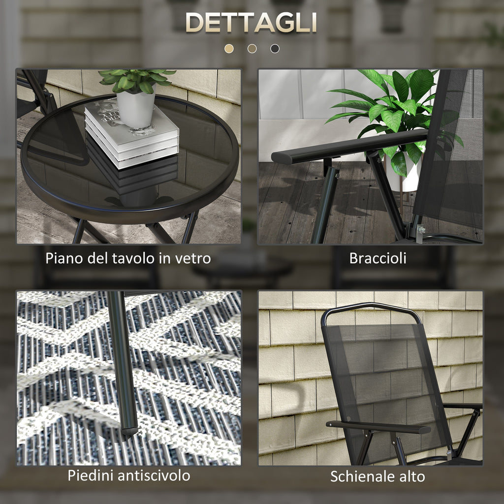 Outsunny 3-Piece Garden Set with 2 Chairs 53.5x64x93 cm and Coffee Table Ø45x50 cm, Metal, Black