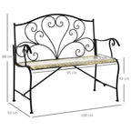 Outsunny Iron Garden Bench, Vintage Style 2-Seater Outdoor Bench, 100x 50x88cm, Black