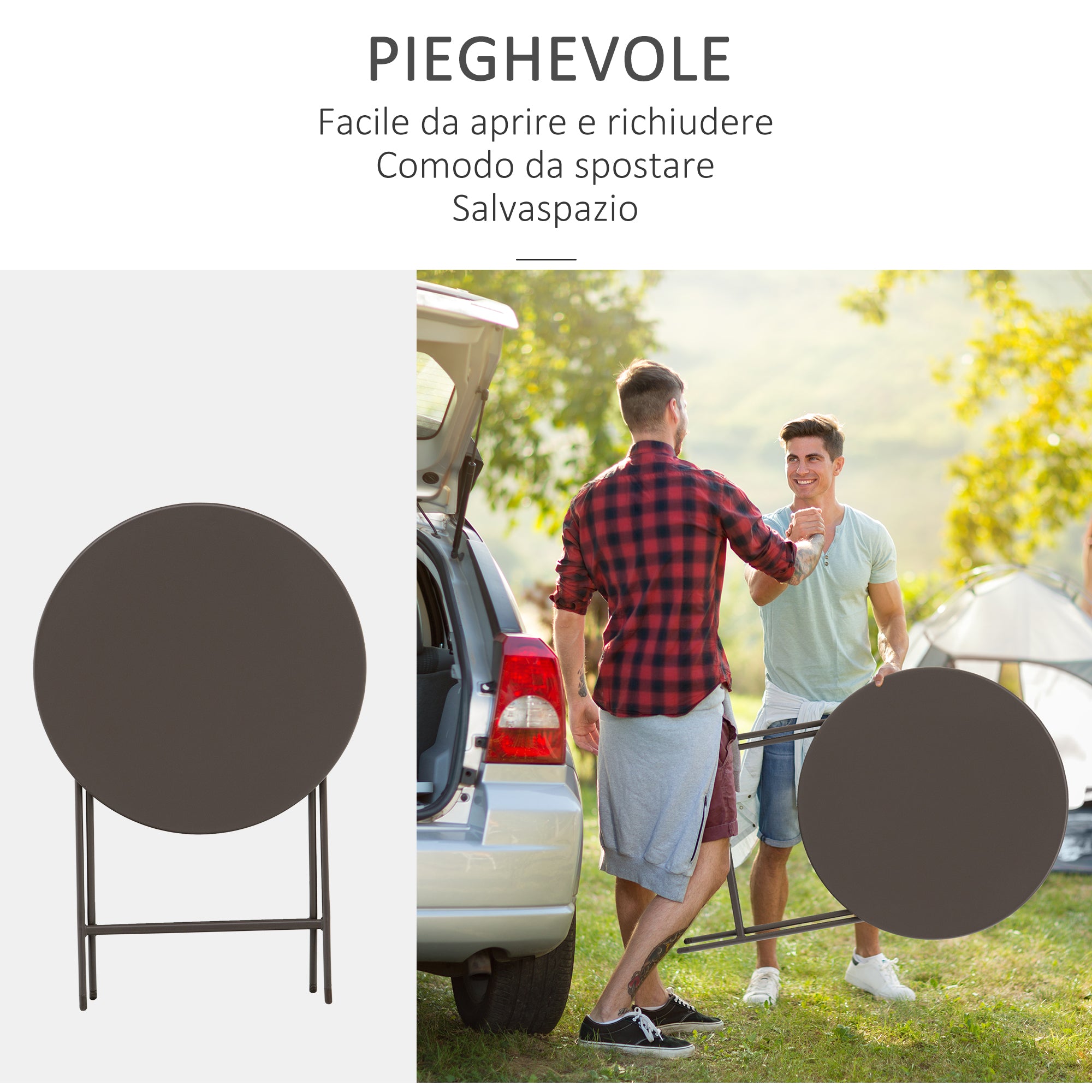 3-Piece Folding Garden Table and Chairs Set, Brown Steel, for Balcony, Terrace, Outdoor