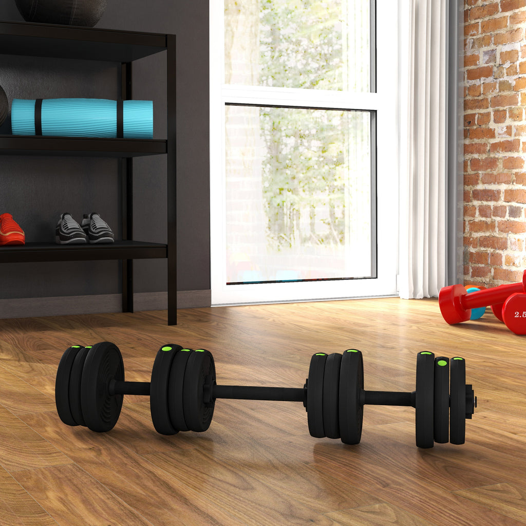 SPORTNOW 2 in 1 Set with 2 Dumbbells Convertible into Barbell, Total Weight 20 kg and Adjustable Weight Discs, Black
