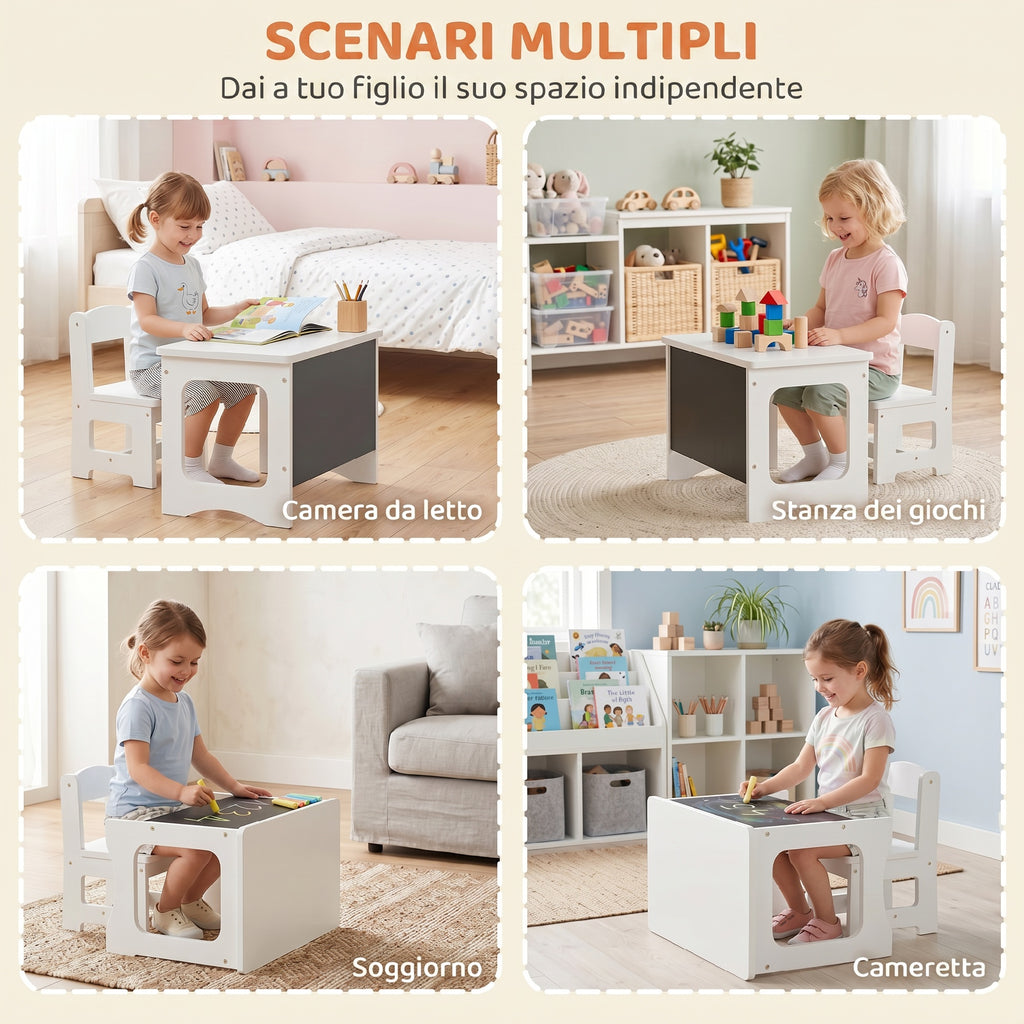 AIYAPLAY Wooden Table and Chair Set for Children Ages 3-6 with Reversible Top, Rounded Corners, White