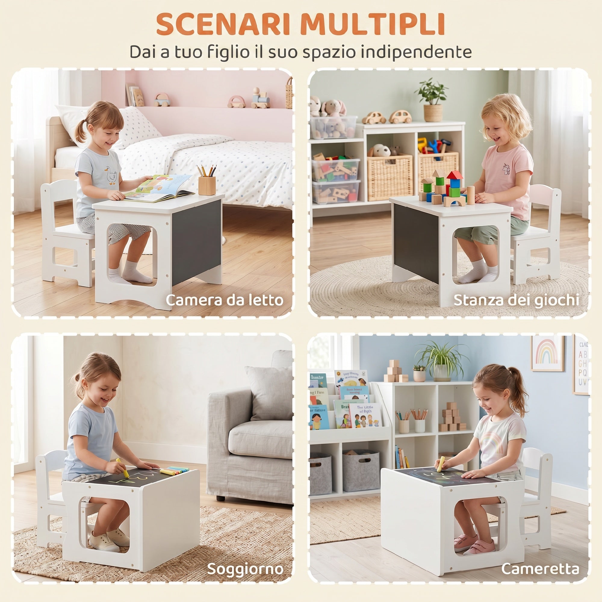 AIYAPLAY Wooden Table and Chair Set for Children Ages 3-6 with Reversible Top, Rounded Corners, White