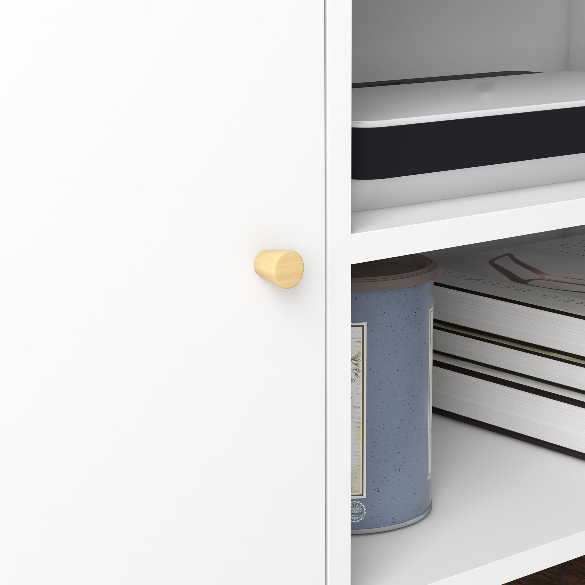 HOMCOM TV Cabinet 55" max with 2 Cabinets and 2 Open Shelves, in Wood and Chipboard, 120x34x50 cm, White - Borgè