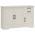 HOMCOM Kitchen Cabinet with 2 Drawers and 3 Cabinets, Adjustable Shelves, 120x38x79 cm, Cream