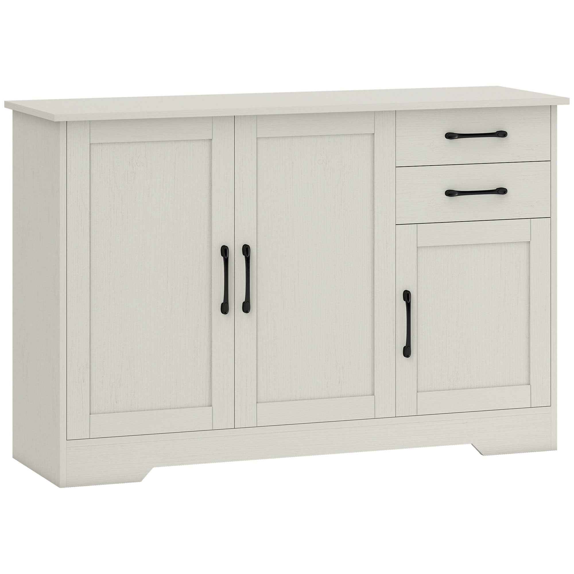 HOMCOM Kitchen Cabinet with 2 Drawers and 3 Cabinets, Adjustable Shelves, 120x38x79 cm, Cream