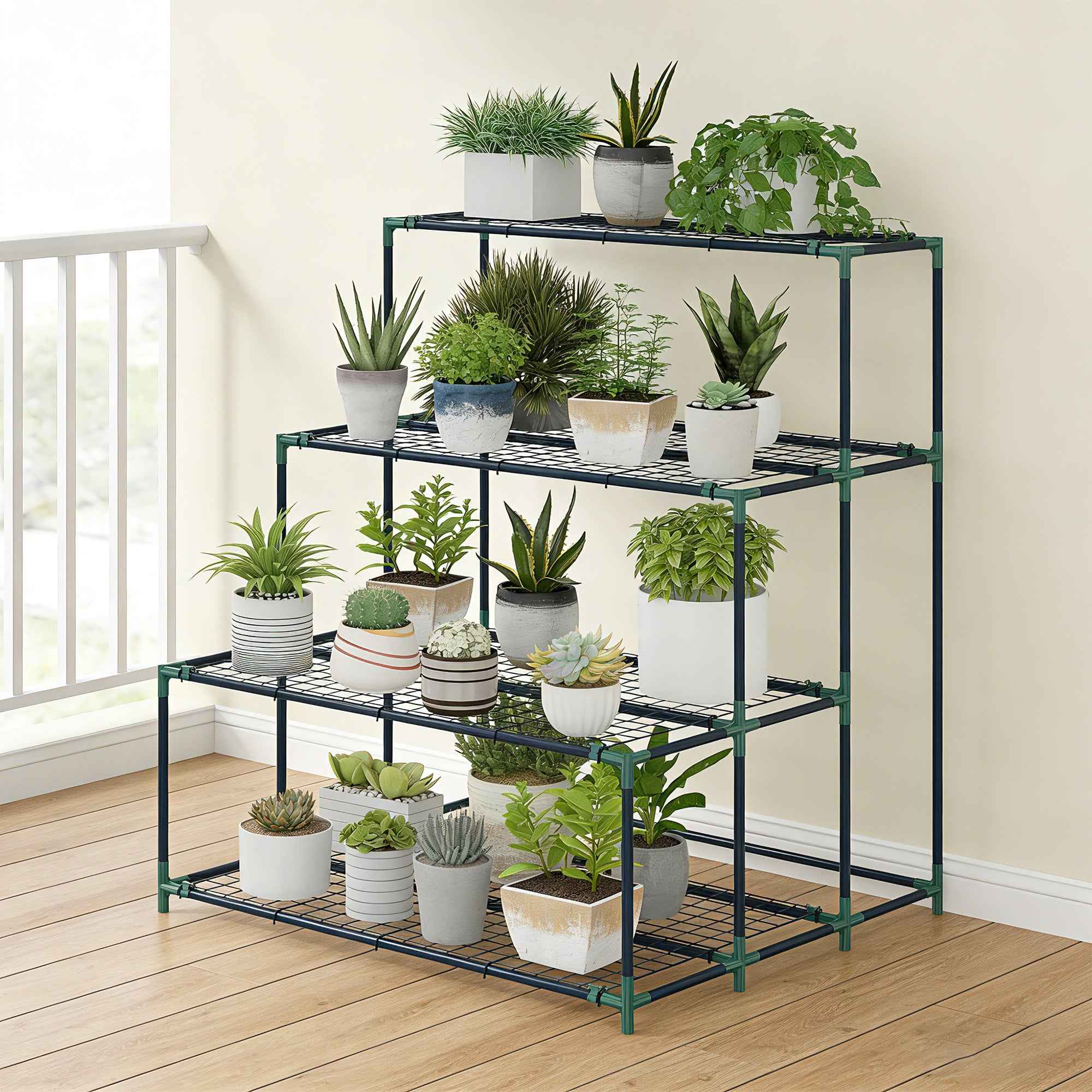 Outsunny 4-Tier Steel Plant Stand, 94x84x110cm, Dark Green