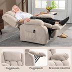 Lift Massage Reclining Chair with 2 Pockets and Remote Control, 93x104x105 cm, Beige