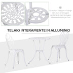 3-Piece Garden Set in Aluminum with 2 Chairs 42.5x47.5x89 cm and Round Table Ø60x67 cm, White - Borgè