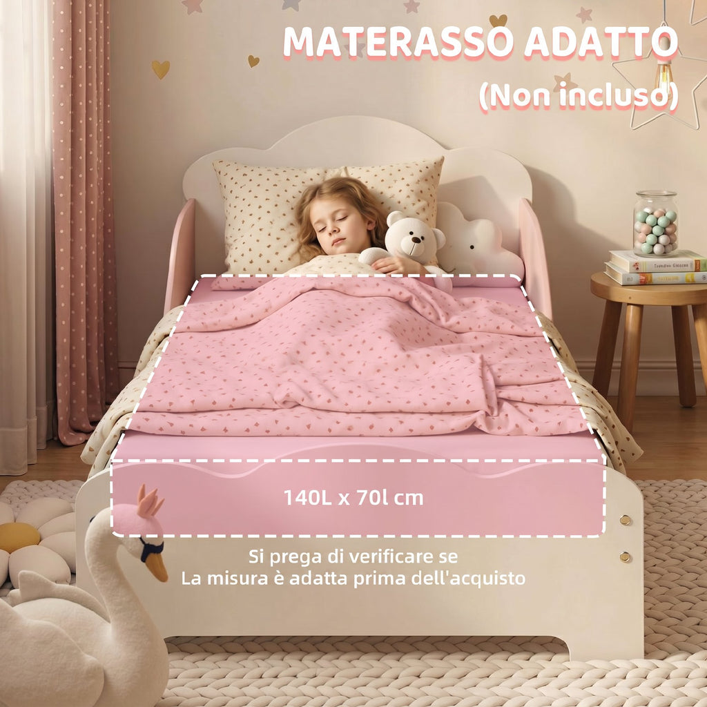 AIYAPLAY Montessori Bed for Children Ages 3-6, Wooden Bed with Raised Edges and Cute Prints, for Children's Bedroom, Pink