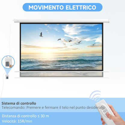 Motorized Projector Screen 84" 16:9 with Remote Control, 215x8x140cm, White